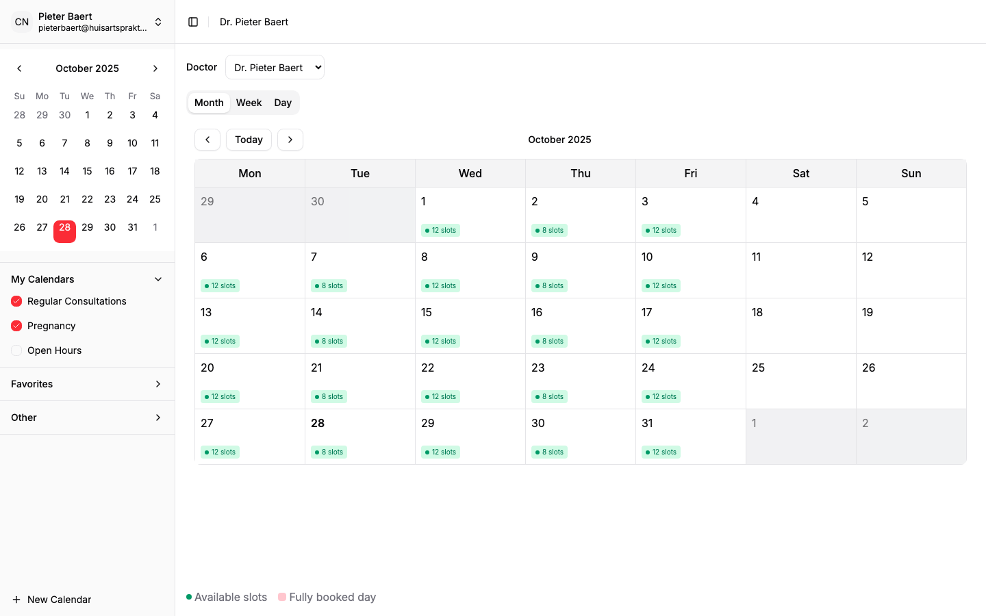 Calendar dashboard preview